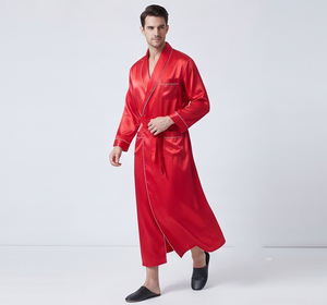 Batas de lujo para hombre, batas de verano, ropa de dormir sedosa, camisón, ropa de dormir con cuello en V, bata de dormir para hombre, bata de satén roja de manga larga - Product Image 3