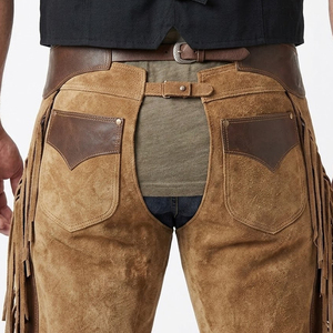 Chaps en cuir de vachette véritable pour homme, style cowboy, avec franges, design poche élégant, nouvelle collection, best-seller en ligne - Product Image 5