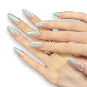 Ellipse du milieu Foggy Blue Gradient Acrylique Crystal Design Ongles Pré-conçus Soft Elegance Twilight - Product Image 2