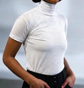 Chemise d'équitation personnalisée 2026 à manches courtes et col roulé en maille à séchage rapide pour femme – Vêtement d'équitation - Product Image 1
