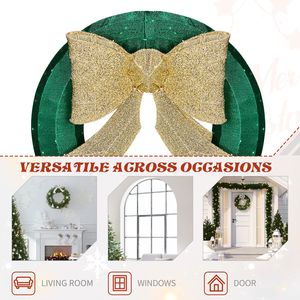 Ghirlanda Natalizia da Esterno Pre-Illuminata da 24 Pollici con Fiocco Dorato, Luci LED Bianco Caldo e Decorazione in Tinsel Verde - Product Image 2