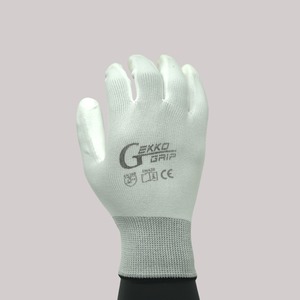 Guantes Mitra Gekko Grip Blancos con Recubrimiento de PU, Forro de Poliéster, Textura de Microdiamantes en Relieve, Puño de Punto, Antideslizantes y Antiestáticos - Product Image 3