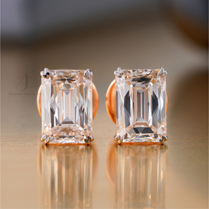 6.19 CT <b>Emerald</b> Cut Lab Grown Diamond <b>Stud</b> Earrings 14K Rose Gold VVS1 Clarity IGI Certified 4-Prong - Product Image 1