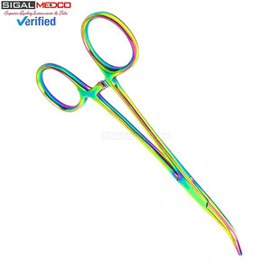 Pinces hémostatiques Kelly 5,5 pouces courbées en acier inoxydable, pince chirurgicale multicolore avec revêtement en titane plasma arc-en-ciel, à cliquet manuel - Product Image 3