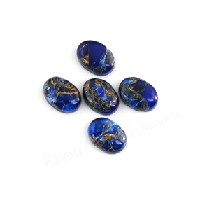 Cabujón de Zafiro Azul Mohave con Compuesto de Cobre, Ovalado de 10x14mm, de Fondo Plano, Pulido Brillante y Liso, Piedra Preciosa Suelta para Fabricación de Joyas y Colgantes - Product Image 4