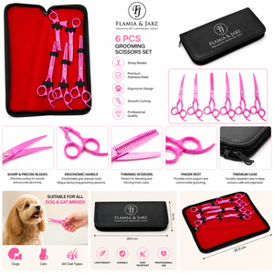 Ensemble de ciseaux de toilettage pour animaux de compagnie Flamia & Jabz en acier inoxydable argenté de 6,0 pouces en forme d'animal avec dents en os de poisson et 4 ciseaux - Product Image 2