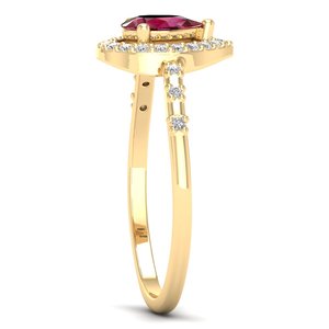 Bagues de fiançailles REYES en or jaune massif 14 carats de haute qualité avec rubis taille poire 0,5 carat et bagues demi-éternité halo en argent 925 – Bijoux - Product Image 3