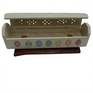 Laxmans Indian White <b>Incense</b> Burner Hand Carved Mango Wood <b>Incense</b> Sticks <b>Box</b> With 7 Chakra Printed For Religious Use Wholesale - Product Image 1
