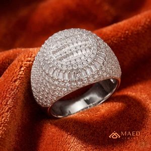 925 Sterling Silver Moissanite Cluster <b>Ring</b> Men Iced Hip Hop Baguette Engagement Wedding Anniversary Statement <b>Ring</b> Luxury San - Product Image 3