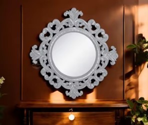 Modern Iron Sunburst Wall Mirror Round Decorative <b>Frame</b> <b>Black</b> Finish - Product Image 3