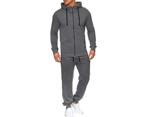 Ensemble de survêtement décontracté pour homme, coupe ajustée, 2 pièces, sweat-shirt à fermeture éclair intégrale, pantalon de survêtement, motif uni, écologique, respirant - Product Image 2