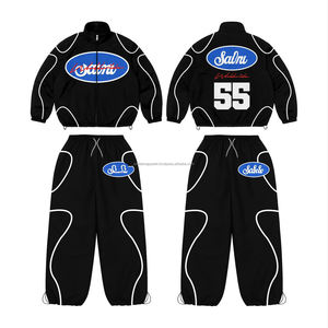 ชุดเซ็ตเสื้อฮู้ดครอปพิมพ์ลายทั้งตัวแบบฟอกสีซีดสไตล์วินเทจ ประดับคริสตัล พร้อมกางเกงขายาวทรงบาน ชุดวอร์มลำลองสำหรับผู้ชาย - Product Image 2