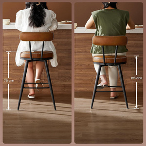 <b>Bar</b> <b>Stools</b> Set of <b>2</b> Swivel <b>Bar</b> <b>Stools</b> with Backrest Faux Leather with Stitching Mid-Century Modern Style <b>Bar</b> Chair - Product Image 2