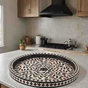 Plateau de service carré personnalisé en os incrusté, plateau traditionnel en bois incrusté d'os pour la maison, l'hôtellerie et les mariages - Product Image 3