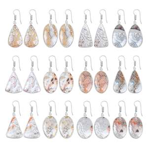 Pendientes de Ágata Crazy Lace de Varias Formas Grandes, Plateados, Hechos a Mano, Regalo para Fiestas, Precio al por Mayor - Product Image 1