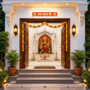 iota Toran JAI MATA DI <b>Light</b> <b>Orange</b> <b>LED</b> Sign Board with White Border and Swastika Symbols - Product Image 4