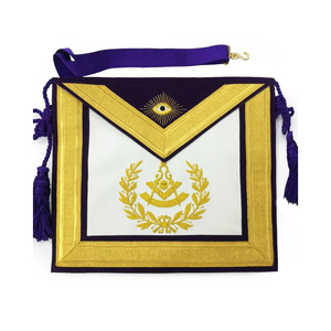 Tablier maçonnique personnalisé pour ancien maître maçon, en satin blanc avec broderie en fils dorés, Régalia de loge haut de gamme, Tabliers sur mesure pour anciens maîtres maçons - Product Image 1