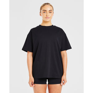 T-shirt noir oversize de qualité supérieure pour femme, manches courtes, super doux, léger, coupe décontractée, idéal pour la gym, le yoga et l'entraînement - Product Image 1