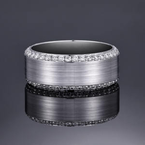 AMBER JEWELS <b>Gold</b> Plated Eternity Band <b>Ring</b> with Pave <b>Set</b> Zircon IGI Certified Classic Geometric Wedding <b>Ring</b> for Unisex - Product Image 1