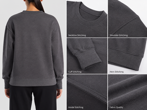 เสื้อสเวตเชิ้ตคอกลมผู้หญิง สีพื้น แขนยาว ทรงปกติ ผ้าถัก 100% คอตตอน ใส่ได้ในฤดูใบไม้ร่วง คุณภาพสูง มีโลโก้ด้านหน้า - Product Image 6