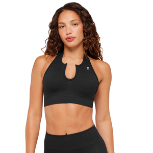 Top Deportivo de Yoga para Mujer con Logotipo Personalizado, Negro, de Acero, Sin Costuras, con Cuello Halter, Nailon y Spandex, Soporte Ligero, para Gimnasio y Entrenamiento - Product Image 1