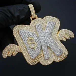 จี้เพชรโมอิสซาไนต์แบบฮิปฮอป สั่งทำได้ตามต้องการ ตัวอักษรประดับเงินแท้ 925 ดีไซน์ปีก ประดับเพชรเต็มตัว  เครื่องประดับสุดหรู - Product Image 4