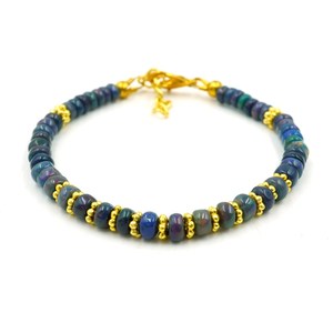 HAYAAT GEMS Natural Multi <b>Fire</b> Black Opal Cabochon Bracelet Gold Accent Beads Ethiopian Opal Jewelry-Luxury Anniversary - Product Image 1