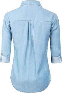 Camisas de mezclilla ajustadas con bolsillo en el pecho, elásticas, con botones, transpirables, al por mayor - Product Image 3