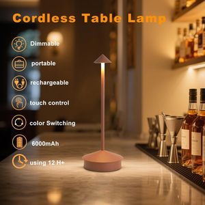 โคมไฟตั้งโต๊ะ LED แบบชาร์จไฟได้ไร้สาย แพ็คคู่ แบตเตอรี่ 6000mAh ตัวโคมอลูมิเนียม ระบบสัมผัส ปรับความสว่างได้ 3 สี พกพาสะดวก - Product Image 6