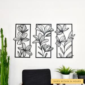 Conjunto de 3 piezas de arte mural de metal con acabado dorado y diseño floral, ideal para la recepción de oficinas, inauguración de casas y como regalo. - Product Image 5