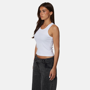 Top Corto Blanco de Punto para Mujer, Cuello Redondo, Color Sólido, Estilo Minimalista - Product Image 4
