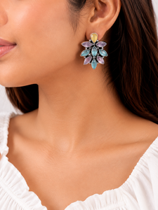 Multi Stone <b>Stud</b> <b>Earrings</b> Cluster Statement <b>Earrings</b> Antique <b>Silver</b> Tone Boho Jewelry for Women - Product Image 4
