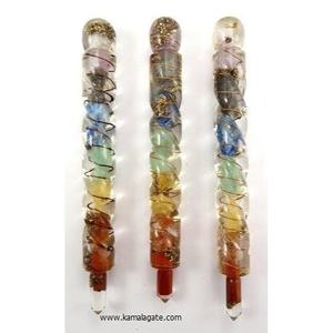 Baguette de guérison en cristal naturel fait à la main 7 chakras en spirale Agate Orgone Masseur de pierres précieuses en résine de cuivre infusé Pierre semi-précieuse - Product Image 2