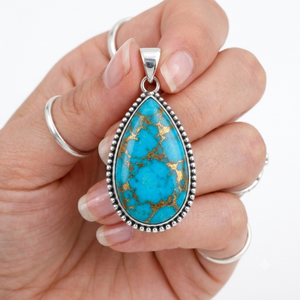 Pendentif Goutte d'Eau en Argent Sterling 925 avec Pierre Naturelle Turquoise, Quartz Rose, Œil de Tigre, Sertissage clos, Breloque - Product Image 2