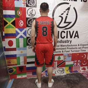 Ensemble de maillots de basket-ball personnalisés pour hommes - Uniforme imprimé par sublimation rouge et noir (débardeur et short) - Product Image 2