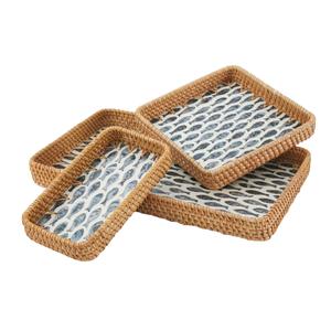 Elegante Juego de Bandejas de Servir de Ratán con Madreperla, Bandejas Decorativas Creativas con Mosaico de Peces para Mesa, Venta al por Mayor - Product Image 2