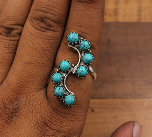 Bague Statement Ondulée en Argent Sterling 925 avec Pierre Précieuse Turquoise et Multiples Pierres, Sertissage Classique à la Lunette, Certifiée par un Certificat Tierce Partie, pour Femme - Product Image 6