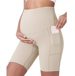 Shorts de yoga de grossesse personnalisés en gros à taille haute avec fermeture élastique, confortables pour femmes enceintes avec poches - Product Image 1