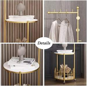 Porte-vêtements de luxe en acier inoxydable à trois niveaux avec plateau en marbre, panier de rangement sur pied pour outils - Product Image 6