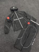 Blouson de course à capuche pour homme FarThanAverage en PU coupe-vent, style streetwear, imprimé lumineux, fermeture éclair, automne, noir, avec bandes réfléchissantes