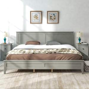 Modern Gray Solid <b>Wood</b> King <b>Platform</b> <b>Bed</b> with Sturdy Construction Easy Assembly Traditional Design Optimized Comfort - Product Image 1