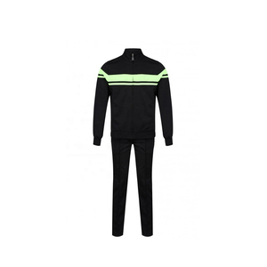 Conjunto Deportivo para Hombre, Chaqueta Negra con Rayas Verde Neón, Cierre Completo, Cuello Alto, Transpirable, Algodón - Product Image 1