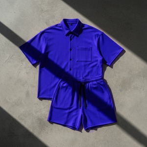 Conjunto de Camisa de Manga Corta y Pantalones Cortos de Verano para Hombre, con Bolsillo Delantero con Cierre, Pantalones Cortos con Bolsillo con Cierre, Conjunto de 2 Piezas - Product Image 1