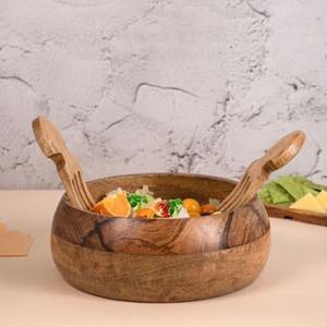 Juego de Tazones de Madera de Mango de Lujo con 2 Asas para Mezclar Ensaladas y Frutas, Tazones de Madera para Servir en la Cocina o el Comedor - Product Image 1