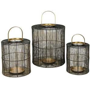 Metal <b>Lantern</b> Black and <b>Gold</b> Modern Boho <b>Lantern</b> with Glass Insert 3 Sizes Wire <b>Lantern</b> for Living Room Patio Balcon - Product Image 1