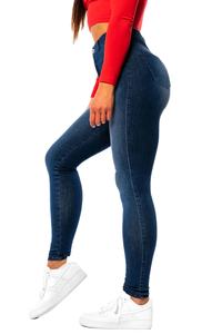 กางเกงยีนส์ผ้ายืดทรงสกินนี่เอวสูงสีน้ำเงินเข้มสำหรับผู้หญิงรุ่นใหม่ทันสมัยพร้อมกระเป๋าซิปแบบสั่งทำ - Product Image 3