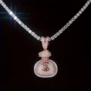 s925 silver money <b>bag</b> pendant moissanite iced out hip hop necklace <b>charm</b> for men women cz simulated diamond silver gold plated - Product Image 3