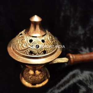 Reasonable Price Pure Brass Embossed Design Round Incense <b>Burner</b> With Wooden Handle Meditation Home Religious Incense <b>Burner</b> - Product Image 4