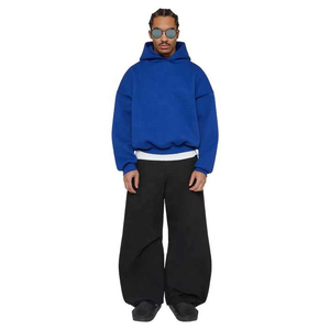 Sudadera con Capucha Azul Rey para Hombre, Corte Holgado, Manga Regular, Color Sólido, Estilo Casual para Otoño, Tejido de Felpa Francesa, 100% Algodón - Product Image 3