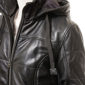 <b>Women</b> Genuine <b>Leather</b> Quilted Hooded <b>Long</b> <b>Jacket</b> Full Sleeve Zipper Closure Winter Outerwear OEM Wholesale Supplier - Product Image 5